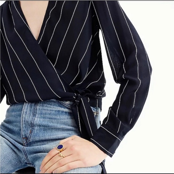 NWOT navy pinstripe silk blouse - Picture 3 of 11